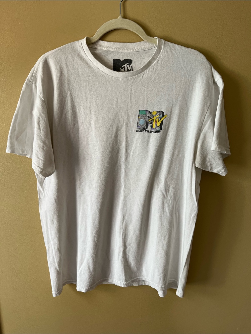 MTV White Short Sleeve Tee with Small Multicolor Logo